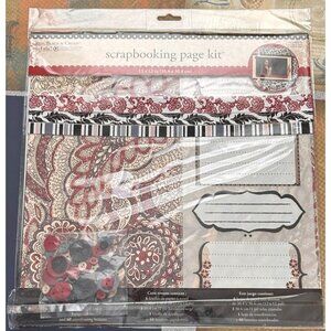 Foof A La Autumn leaves 12 X 12 Scrapbooking Page Kit Red Black Cream Buttons